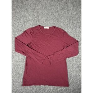 Perfect White Tee Shirt  Womens Small Maroon Red Long Sleeve Top 100% Cotton